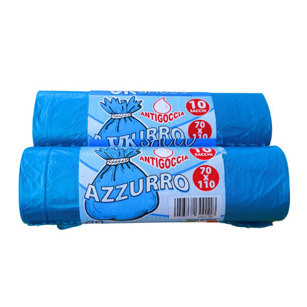 Sacchi Spazzatura 70x110 cm per l'indifferenziata- Confezione da 60 sacchetti, Resistenza Extra, 70x110cm, 110 Litri, Azzurri - Ideali per Casa e Ufficio - Prodotto Made in Italy