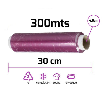 Pellicola trasparente per alimenti Clean Planet, ideale per la conservazione di alimenti, frutta, verdura, pelleria, pesce, salumi, carne. Rotolo extra grande 30 cm x 300 m