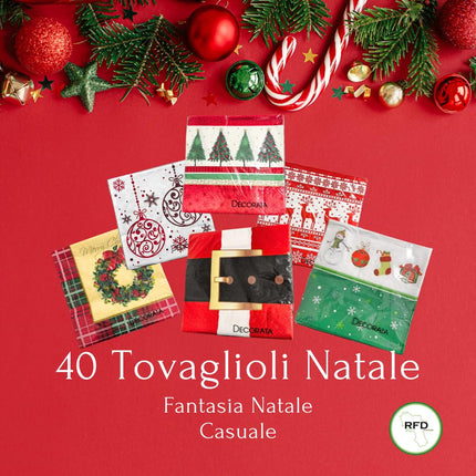 Set Tavola Natalizio - 50 Piatti Piani, 30 Fondi Rossi, 40 Tovaglioli Fantasia Natale, 50 Bicchieri - Perfetto per Feste e Pranzi di Natale!