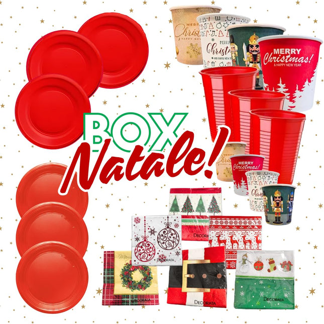 Set Tavola Natale - 60 Piatti Piani e 60 Piatti Fondi Rossi 100 Tovaglioli Fantasia Natalizia 150 Bicchieri 200 ml, 150 Bicchieri 75 ml e 150 Bicchieri 180 ml Perfetto per Feste ed Eventi in Famiglia