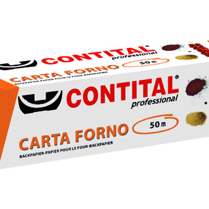CONTITAL Rotolo Professionale Carta Forno per Alimenti con astuccio, larghezza 40 cm, 50 metri