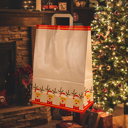 Sacchetti Regalo Natale Buste Natalizie Grandi con Manico | 30 Pezzi | Carta Kraft Ecologica | 32x16x45 cm | Maniglia Piatta | Perfette per Regali e Feste