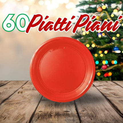 Set Tavola Natale - 60 Piatti Piani e 60 Piatti Fondi Rossi 100 Tovaglioli Fantasia Natalizia 150 Bicchieri 200 ml, 150 Bicchieri 75 ml e 150 Bicchieri 180 ml Perfetto per Feste ed Eventi in Famiglia