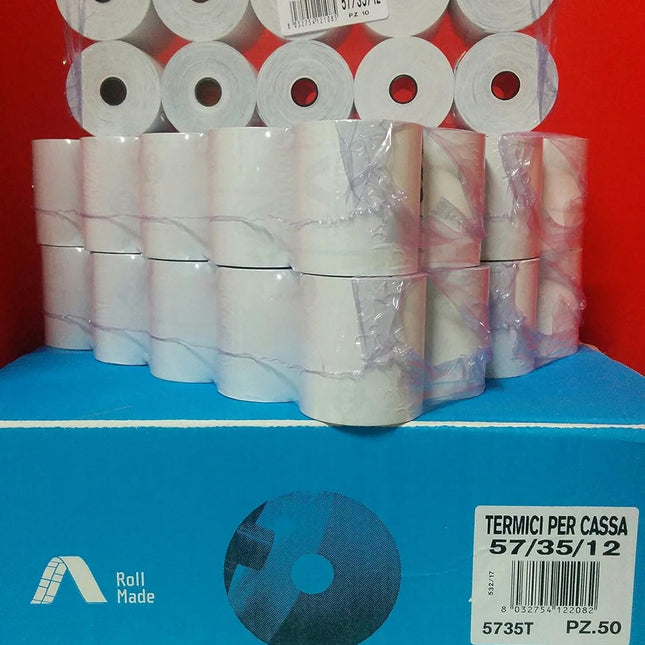 Confezione 50 Rotoli Termici mm 57x35 mt Omologati per Registratore di Cassa Carta Termica 1^ Qualità
