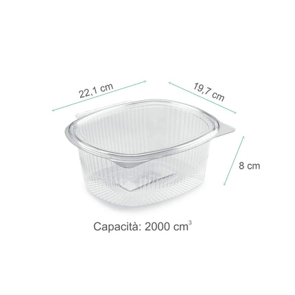 CONTITAL B07 | Contenitori per Alimenti 2000 CC con Coperchio a Cerniera | Vaschette Ovali Monouso in PET | Ideali per Take Away e Conservazione | Vaschette Plastica per Cibo da Asporto | 50 Pezzi