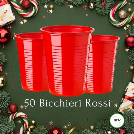 Set Tavola Natalizio - 50 Piatti Piani, 30 Fondi Rossi, 40 Tovaglioli Fantasia Natale, 50 Bicchieri - Perfetto per Feste e Pranzi di Natale!