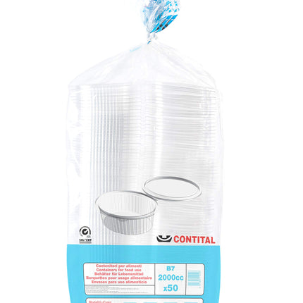 CONTITAL B07 | Contenitori per Alimenti 2000 CC con Coperchio a Cerniera | Vaschette Ovali Monouso in PET | Ideali per Take Away e Conservazione | Vaschette Plastica per Cibo da Asporto | 50 Pezzi