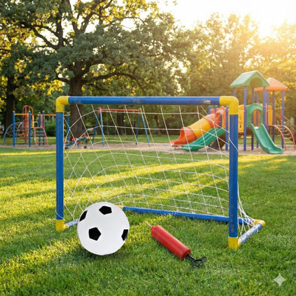 Porta da Calcio per Bambini con Palla e Pompa, 45x32x26 cm, per Interno ed Esterno, Giardino - Regalo di Natale