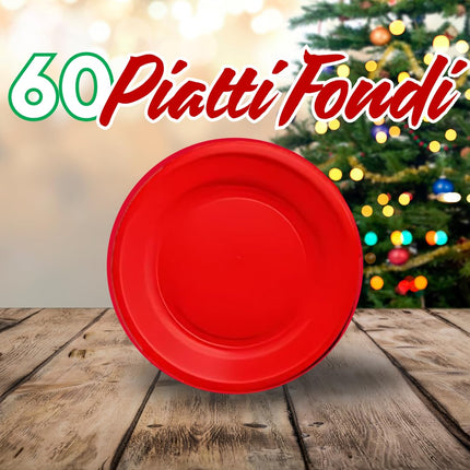 Set Tavola Natale - 60 Piatti Piani e 60 Piatti Fondi Rossi 100 Tovaglioli Fantasia Natalizia 150 Bicchieri 200 ml, 150 Bicchieri 75 ml e 150 Bicchieri 180 ml Perfetto per Feste ed Eventi in Famiglia