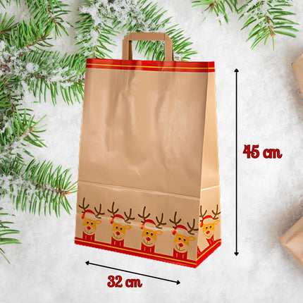 Sacchetti Regalo Natale Buste Natalizie Grandi con Manico | 30 Pezzi | Carta Kraft Ecologica | 32x16x45 cm | Maniglia Piatta | Perfette per Regali e Feste