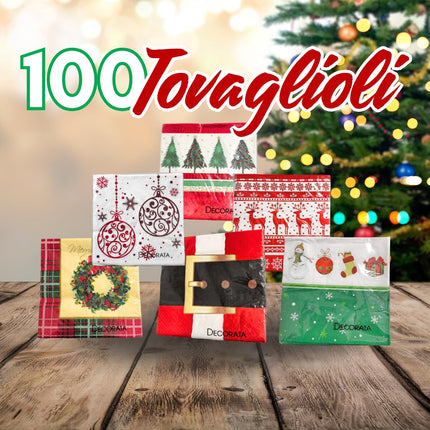 Set Tavola Natale - 60 Piatti Piani e 60 Piatti Fondi Rossi 100 Tovaglioli Fantasia Natalizia 150 Bicchieri 200 ml, 150 Bicchieri 75 ml e 150 Bicchieri 180 ml Perfetto per Feste ed Eventi in Famiglia
