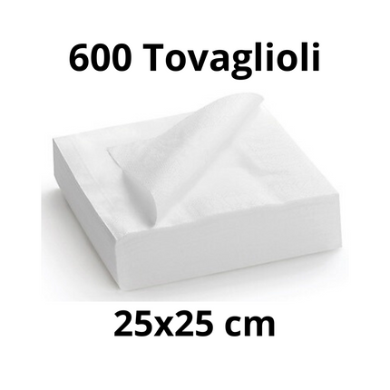 Tovaglioli in Pura Cellulosa Doppiovelo Bianchi 25x25 (Aperto) 12x12 (Chiuso) - Confezione da 600 Pezzi - Purezza Ecosostenibile