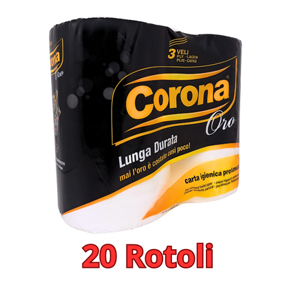 Carta igienica Corona oro - Confezione da 20 Rotoli - 3 Veli - Lunga Durata e Profumata