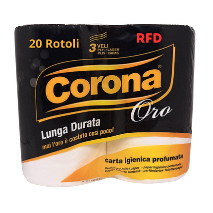 Carta igienica Corona oro - Confezione da 20 Rotoli - 3 Veli - Lunga Durata e Profumata