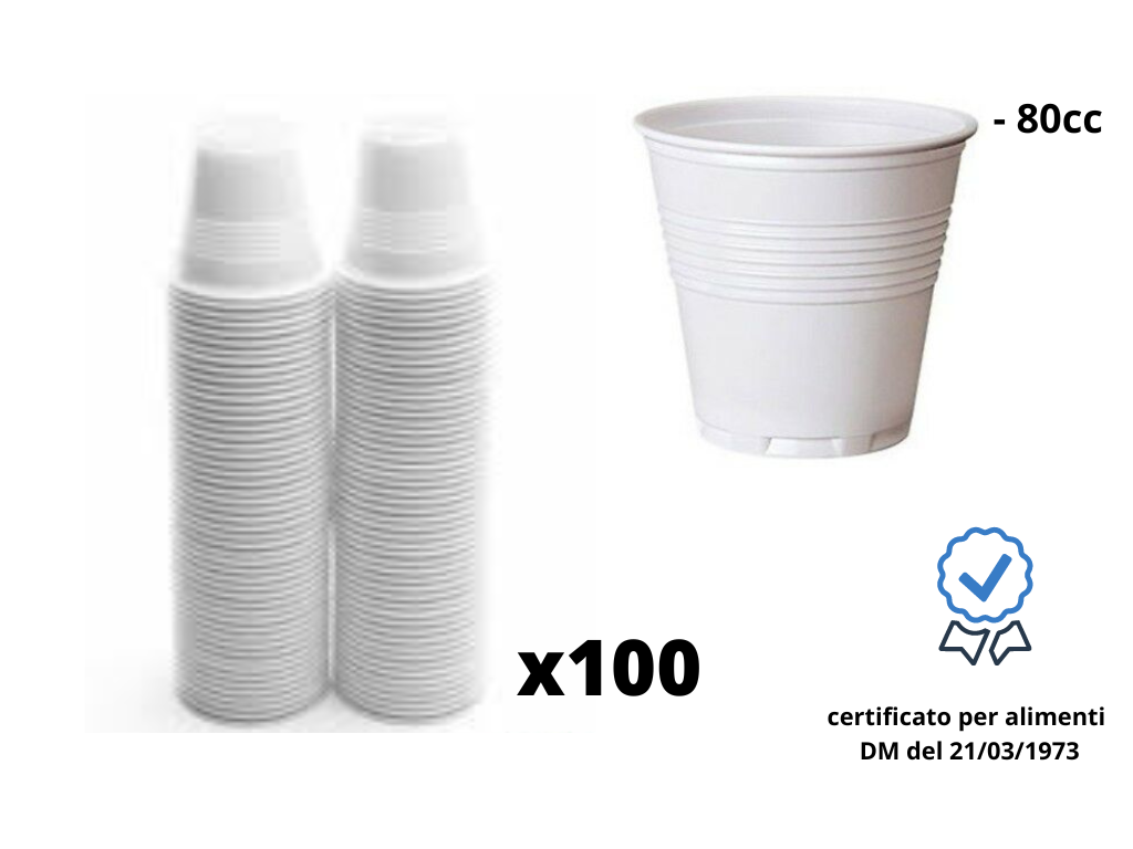 500 o 1000 BICCHIERI IN PLASTICA DA CAFFE', RICICALBILI, 80ML
