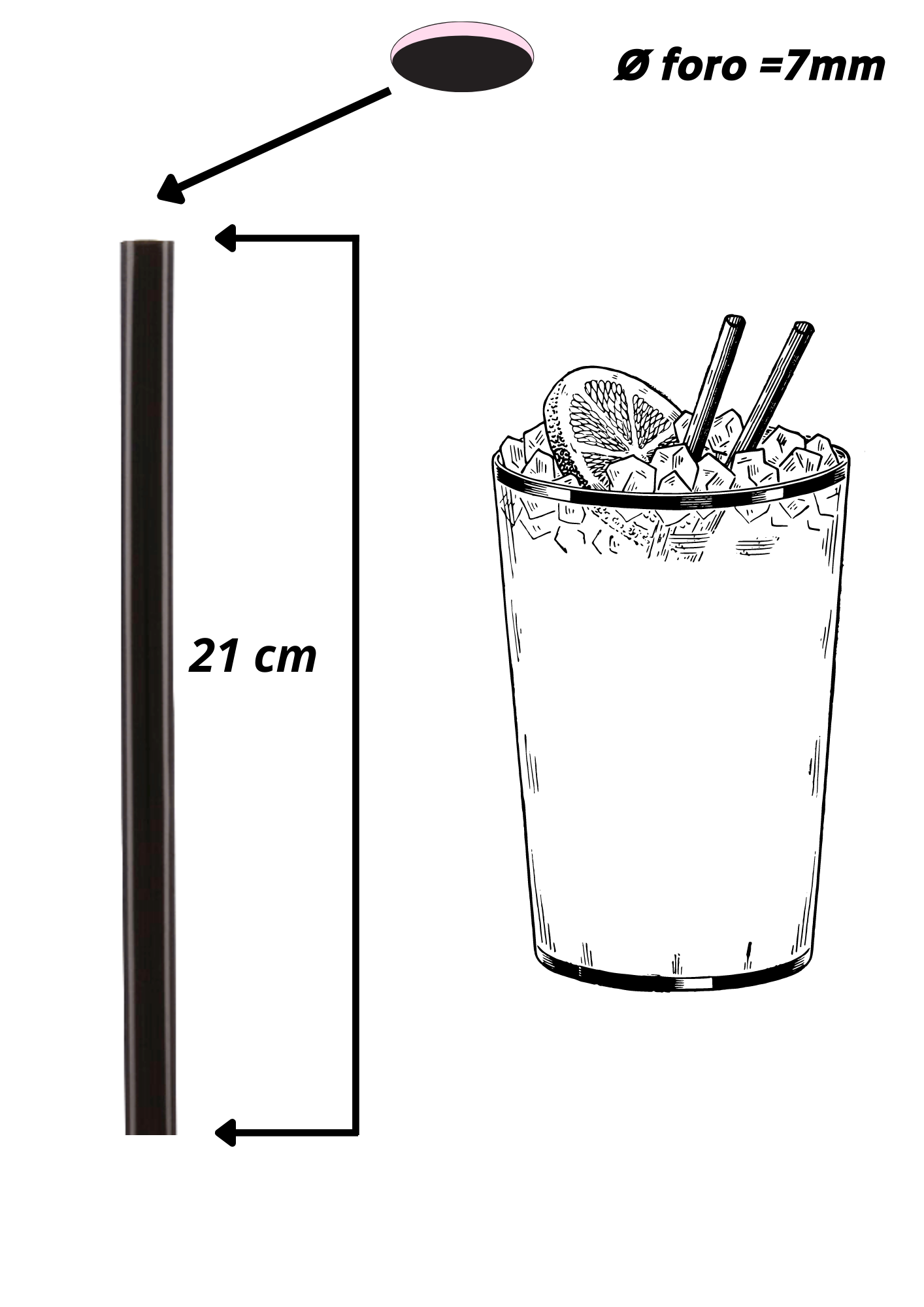 Cannuccia Cocktail/Frappe Incartata - mm 7x21 cm Nero - Apinat Bio -  Confezione 100 pezzi